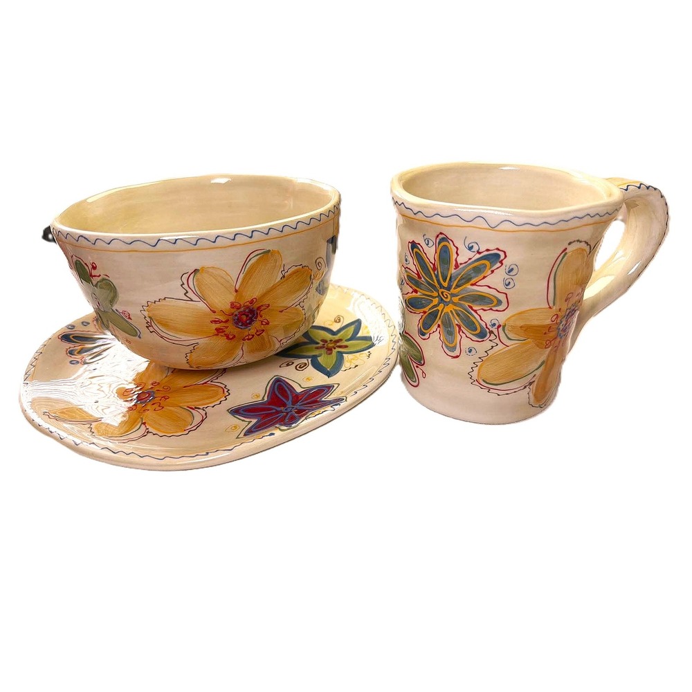 Tabletops Gallery Hope Dinnerware Set 3pc Floral Ceramic Plate Bowl Mug